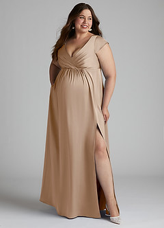 Azazie Allessia Maternity Bridesmaid Dresses A-Line Pleated Stretch Satin Floor-Length Dress image10