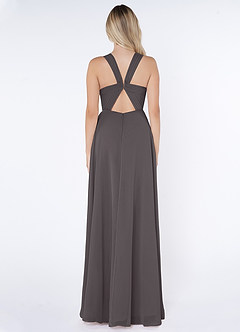 Azazie Jane Bridesmaid Dresses Steel Grey A-Line V-Neck Pleated Chiffon Dress image2