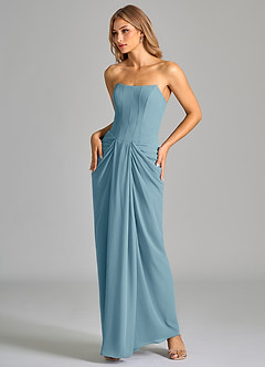 Azazie Anaïs Brautjungfernkleider Etui Schulterfrei Chiffon Kleid Stimmungsvolles Blau image5