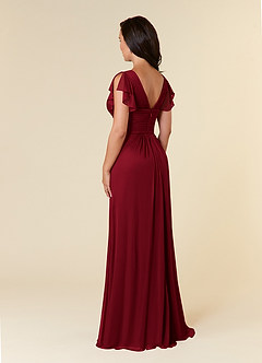 Azazie Reneya Mother of the Bride Dresses Burgundy A-Line Pleated Mesh Dress image3