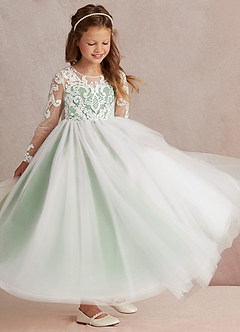 Azazie Elodie vestidos de niña de las flores Vestido de Marfil Matcha de Encaje de Princesa image2