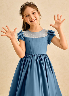 Azazie Toffee Abiti da Ragazza di Fiori Abito Stile Principessa in Raso Opaco Fiocco Bermuda image6