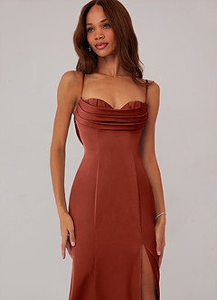 Red Satin Bridesmaid Dresses Mermaid Stretch Satin Ruched Spaghetti Straps Lace-Up Back Bridesmaid Dress