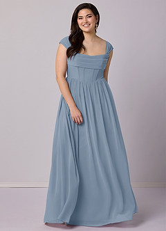 Barbie ♥ Azazie Bridesmaid Dresses Dusty Blue A-Line Corset Chiffon Dress image12