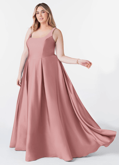 Azazie Neve Bridesmaid Dresses Dusty Rose Ball-Gown with Pockets Stretch Satin Dress image9