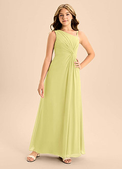 Azazie Brooke Junior Lemon Sorbet A-Line Side Slit Chiffon Dress image4