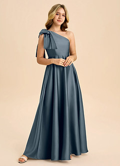 Azazie Penguin Junior Abito A-Line in Raso Elasticizzato Fiocco Crepuscolo image4