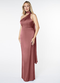 Azazie Kaylani Brautjungfernkleider Meerjungfrau-Linie Hoher Kragen Stretch-Satin Kleid Amethyst image3