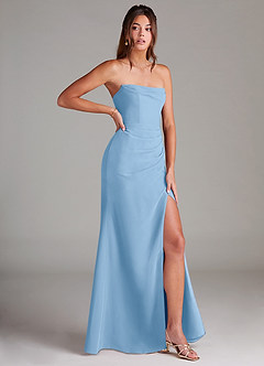 Azazie Leonis Bridesmaid Dresses Powder Blue Sheath Strapless Chiffon Convertible Dress image8