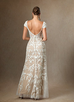 Azazie Devonna Wedding Dresses Diamond White Nude Sheath V-Neck Sequins Lace Dress image2