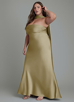 Azazie Saylor Brautjungfernkleider Meerjungfrau-Linie Schulterfrei Stretch-Satin Kleid Moosgrün image16