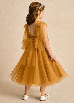 Azazie Dori Robe Demoiselle D'honneur Fillette Robe Trapèze en Tulle Rayé Caramel écossais image3