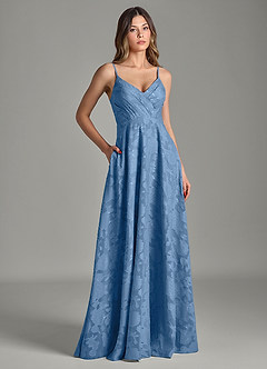 Azazie Amani 신부 들러리 드레스 A라인 주름진 플로럴 번아웃 바닥 길이 드레스 image3