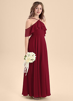 Azazie Tessabelle Junior A-Linie Schulterfrei Chiffon Kleid Burgunderrot image5