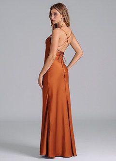 Azazie Seema Probar vestidos en casa Vestido de Borgoña de Satén Elástico de Corte Sirena con Corsé image6