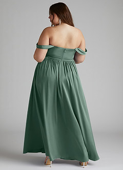 Azazie Morana Bridesmaid Dresses Eucalyptus A-Line Off the Shoulder Stretch Satin Convertible Dress image14