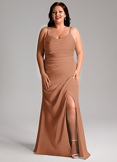 Azazie Deandra Bridesmaid Dresses Bronzer Mermaid Pleated Stretch Satin Dress image9