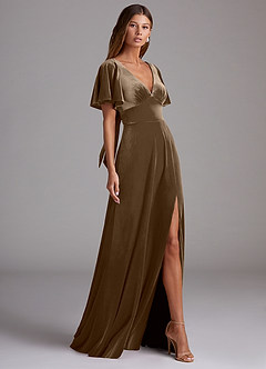 Azazie Kimber Bridesmaid Dresses Mahogany A-Line with Pockets Velvet Dress image3