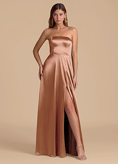 Azazie Wren Bridesmaid Dresses Bronzer A-Line Strapless Metallic Satin Dress image4