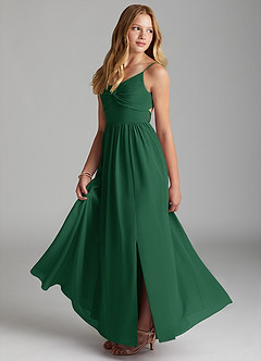 Azazie Zeya Junior Dark Green A-Line Chiffon Dress image4