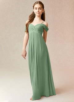 Azazie Kaitlynn Junior Matcha A-Line Off the Shoulder Chiffon Dress image1