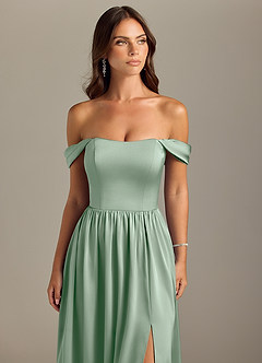Azazie Calianna Bridesmaid Dresses Agave A-Line Off the Shoulder Stretch Satin Convertible Dress image4