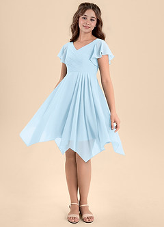Azazie Janeaurelia Junior Sky Blue A-Line Pleated Chiffon Dress image4