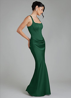 Azazie Etta Robes de demoiselle d'honneur Robe Sirène en Satin extensible Corset Vert Foncé image6