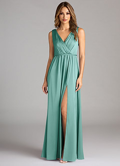 Azazie Tanicia Bridesmaid Dresses Aqua A-Line Pleated Stretch Satin Dress image3