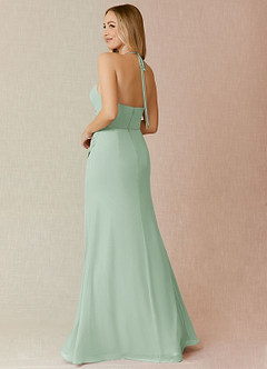 Azazie Miya Bridesmaid Dresses Agave Sheath Pleated Chiffon Dress image4