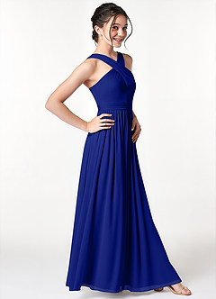 Azazie Jiya Junior Royal Blue A-Line Pleated Mesh Dress image3