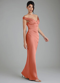 Azazie Stella Bridesmaid Dresses Salmon Pink Sheath Corset Stretch Satin Convertible Dress image4