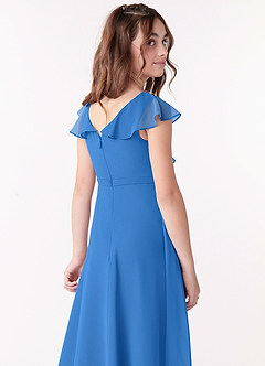 Azazie Posie Junior Blue Jay A-Line Ruched Chiffon Dress image5