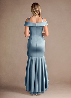 Azazie Billings Mère de la mariée Robes Robe Sirène en Satin extensible Épaule décolletée Bleu Poussiéreux image8