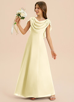 Azazie Lambie Junior Lemon Sorbet A-Line Pleated Chiffon Dress image2