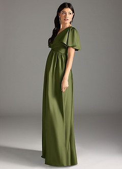 Azazie Verna Maternity Bridesmaid Dresses A-Line Ruched Stretch Satin Floor-Length Dress image7