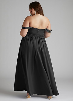 Azazie Morana Vestidos de damas de honor Vestido de Negro de Satén Elástico de Corte en A Convertible con Vestidos sin tirantes image14