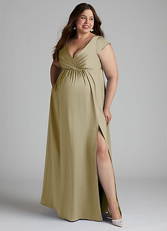 Azazie Allessia Maternity Bridesmaid Dresses A-Line Pleated Stretch Satin Floor-Length Dress image10