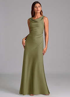 Azazie Nerine Brudtärnklänningar Klä av A-Linje i Stretch Satin Plisserad Pistasch image3