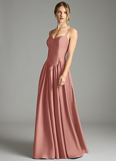 Azazie Evadina Suknie dla druhen Linia A Gorset Satyna elastyczna Do ziemi Sukienka image3