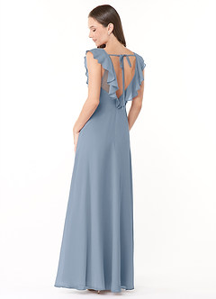Azazie Yoko Abiti da Damigella Abito A-Line in Chiffon Increspato Blu Polveroso image4