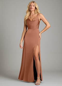 Azazie Sarella Vestidos de damas de honor Vestido de Bronceador de Satén Elástico de Corte en A con Plisado image4