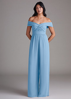 Azazie Lamara Robes à essayer chez vous Combinaison Convertible en Mousseline de soie Épaule décolletée Bleu Poussiéreux image3