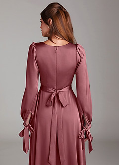 Azazie Leonia Bridesmaid Dresses Desert Rose A-Line Long Sleeve Stretch Satin Dress image7