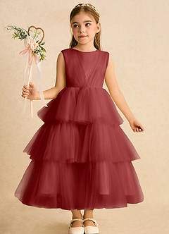 Azazie Marshmallow Flower Girl Dresses Rust Ball-Gown Bow Tulle Dress image6