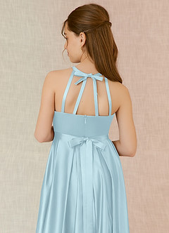 Azazie Arianthe Junior Cloud Blue A-Line with Pockets Stretch Satin Dress image7