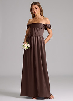 Azazie Hattie Bridesmaid Dresses Ganache A-Line Corset Stretch Satin Dress image5