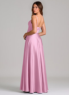 Azazie Amani Bridesmaid Dresses Candy Pink A-Line Pleated Stretch Satin Dress image4