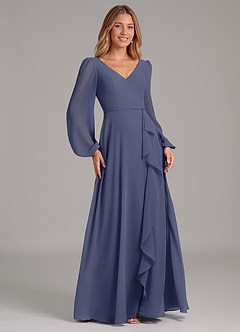 Azazie Simone Bridesmaid Dresses Stormy A-Line Long Sleeve Chiffon Dress image4