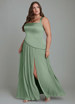 Azazie Stephanie Brautjungfernkleider A-Linie Plissee Stretch-Satin Kleid Matcha image11